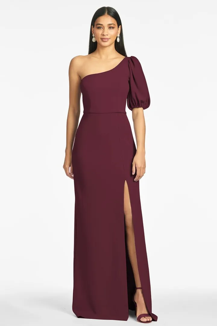 Nadia 4-Way Stretch Crepe Gown - Deep Wine