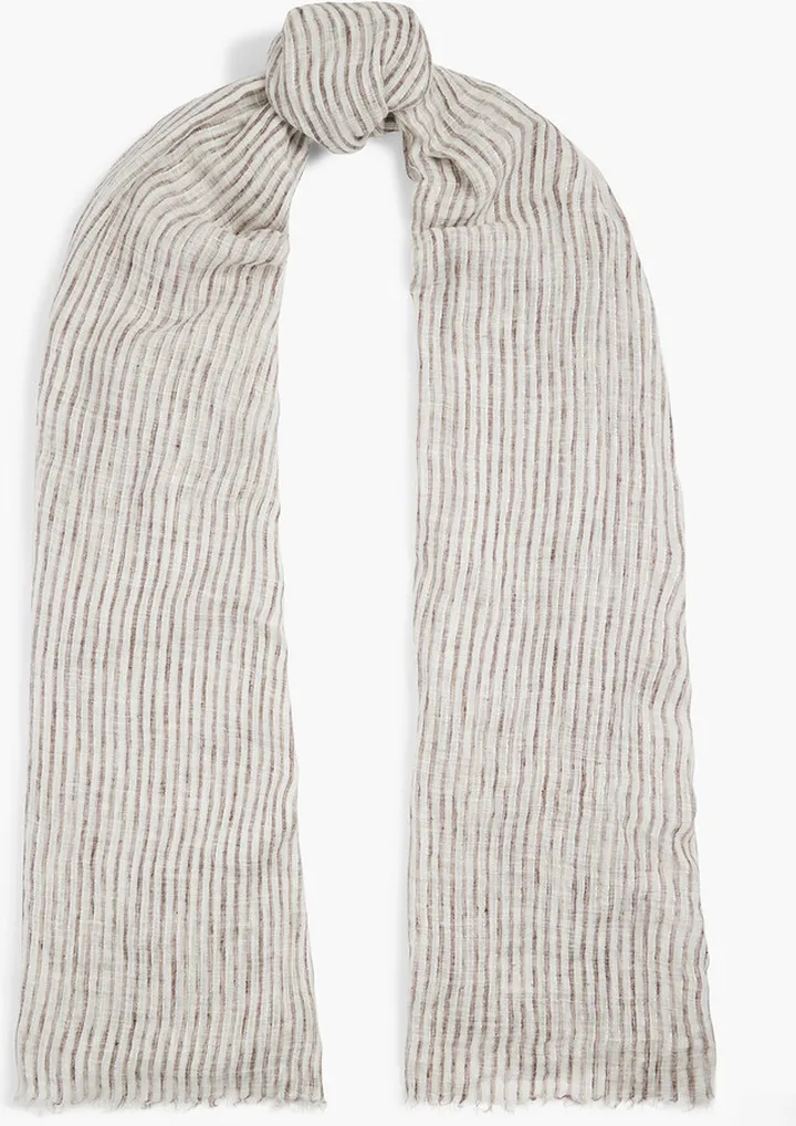 Metallic striped linen-blend scarf