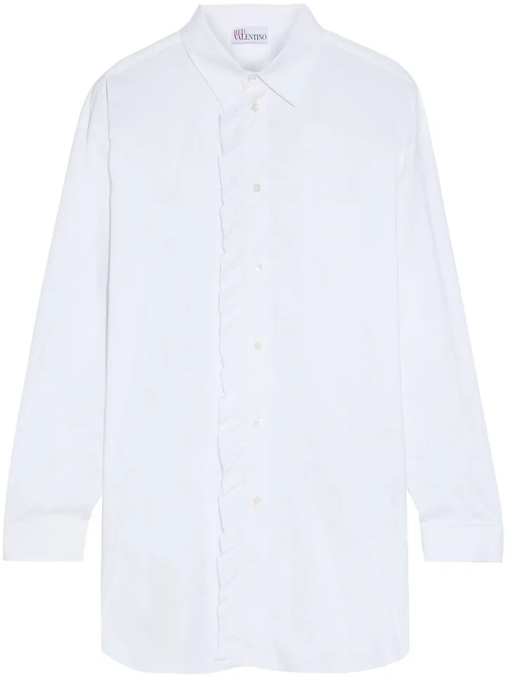 Ruffled cotton-blend poplin shirt
