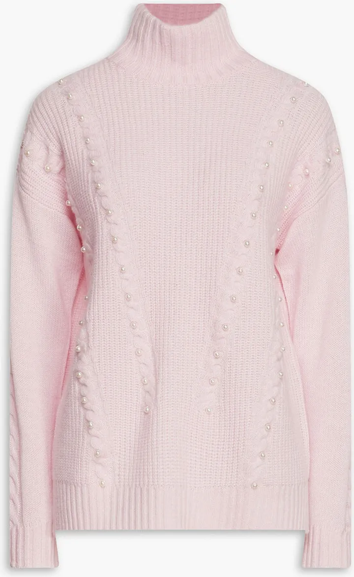 Embellished cable-knit cashmere turtleneck sweater