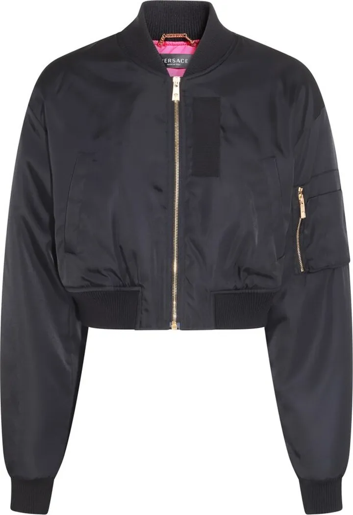 Versace Logo Embroidered Zip-Up Bomber Jacket