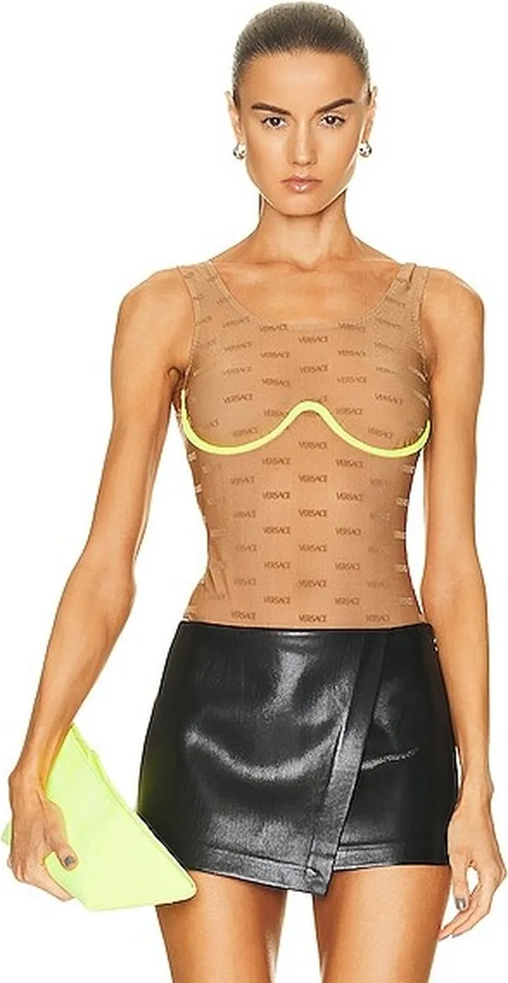 VERSACE Logo Underwire Bodysuit in Nude
