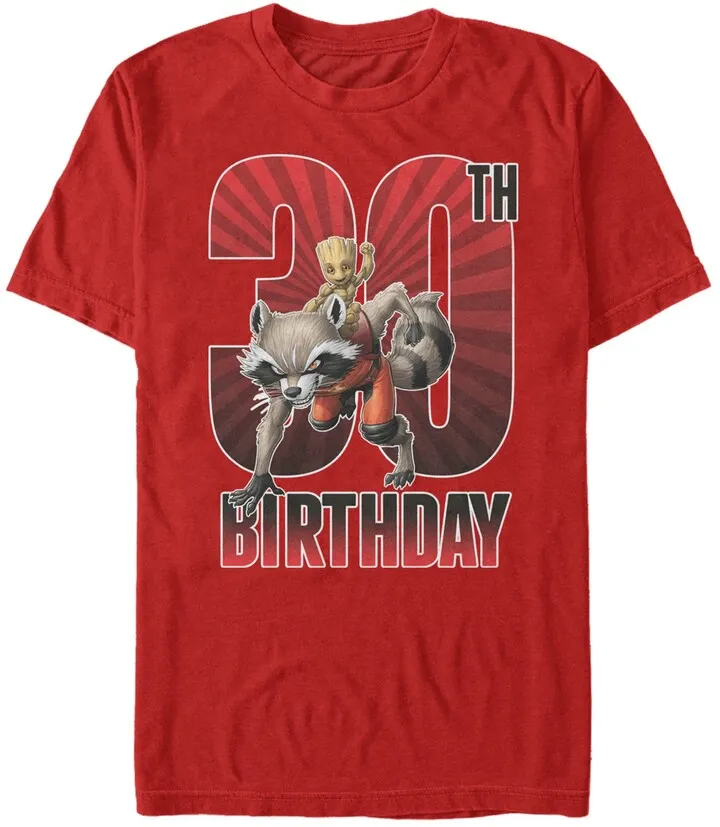 Fifth Sun Men's Marvel Guardians of The Galaxy Rocket and Baby Groot 30th Birthday Short Sleeve T-Shirt