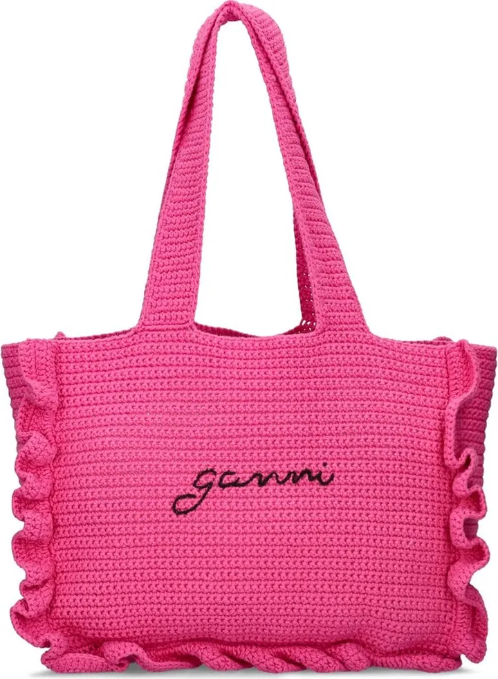 Cotton crochet ruffle tote bag