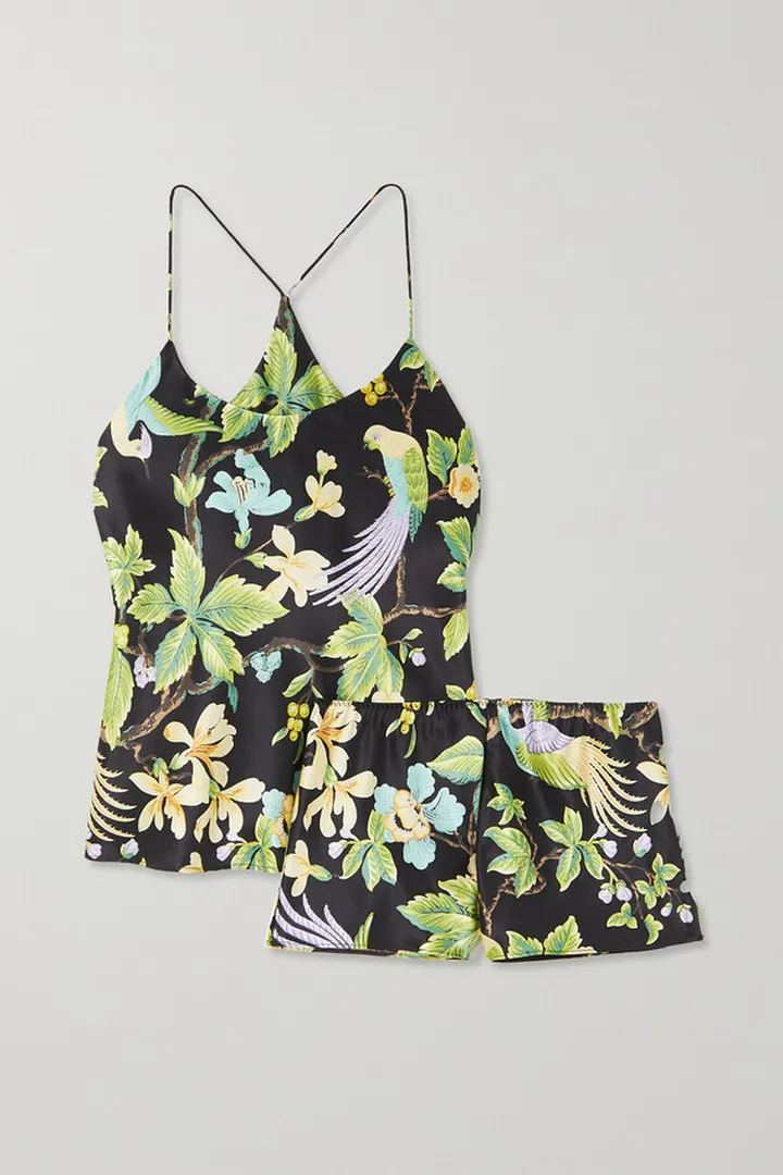 Olivia von Halle - Bella Printed Silk-satin Pajama Set - Black