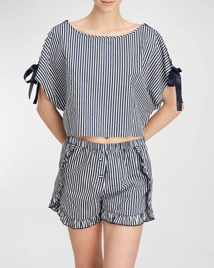 Gina Nessa Striped Ruffle-Trim Pajama Set