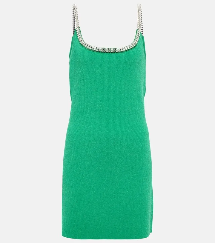 Crystal-embellished knit minidress
