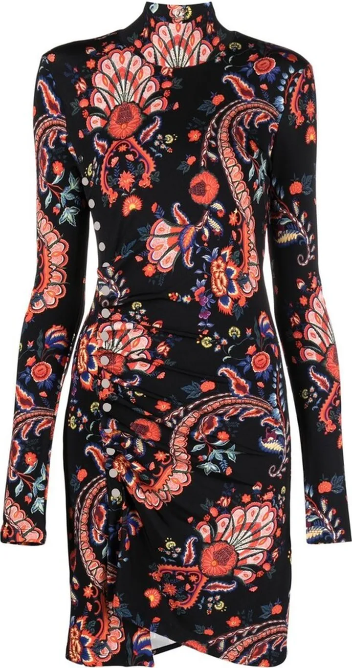 Floral Paisley-Print Draped Minidress