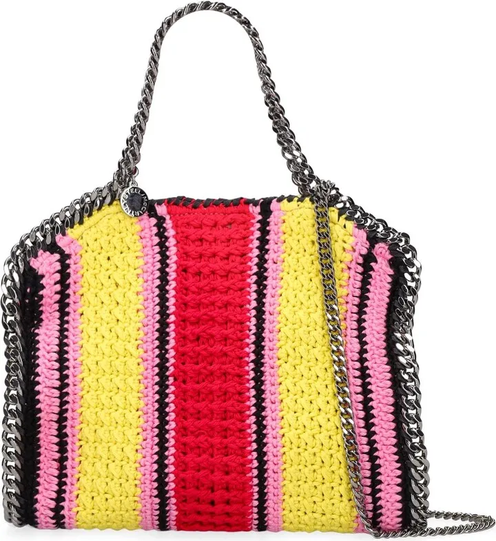 Mini striped cotton crochet tote bag