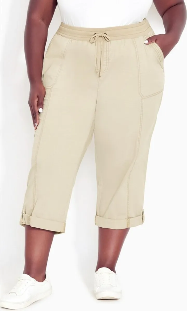 AVENUE | Women's Plus Size Cotton Roll Up Capri - sand - 20W
