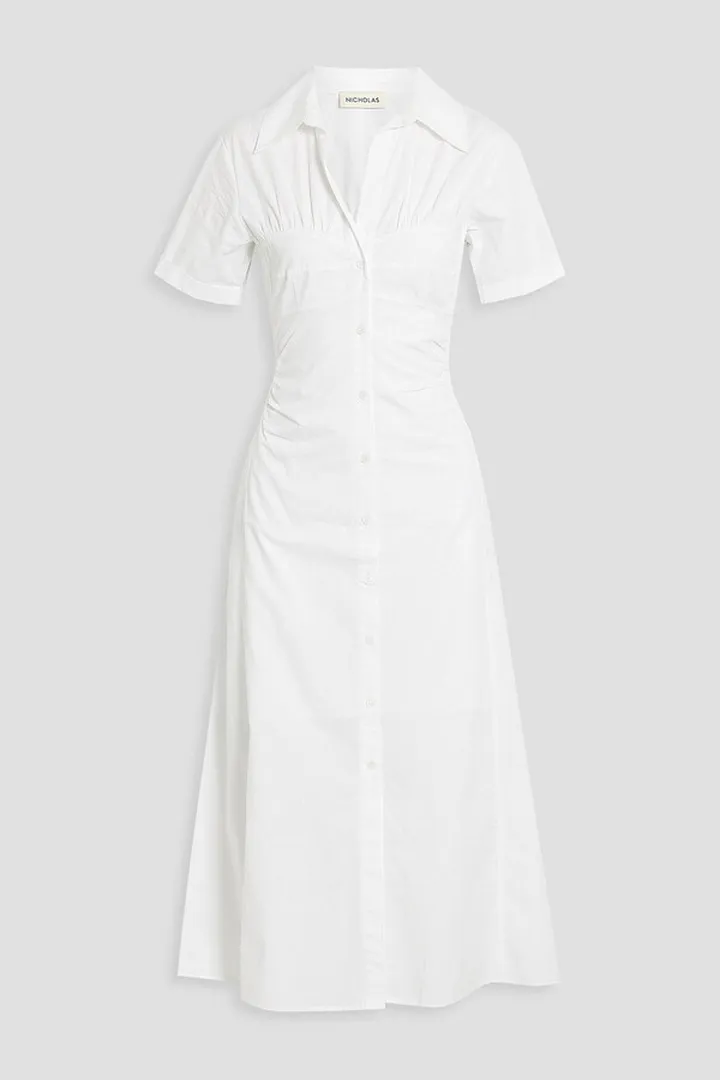 Tenley gathered cotton-poplin midi shirt dress