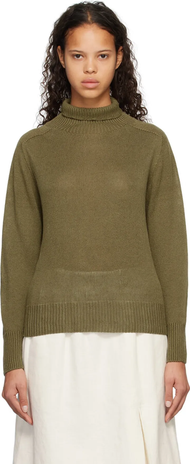 Margaret Howell Khaki Lightweight Turtleneck