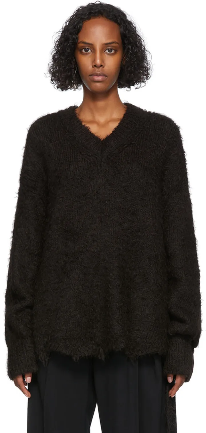 Doublet Brown Alpaca V-Neck Sweater