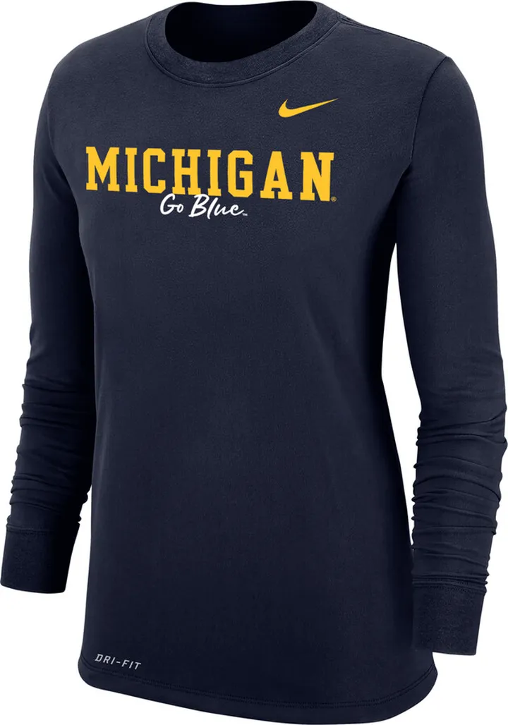 Nike Women's College Dri-FIT Mantra 365 (Michigan) Long-Sleeve T-Shirt in Blue