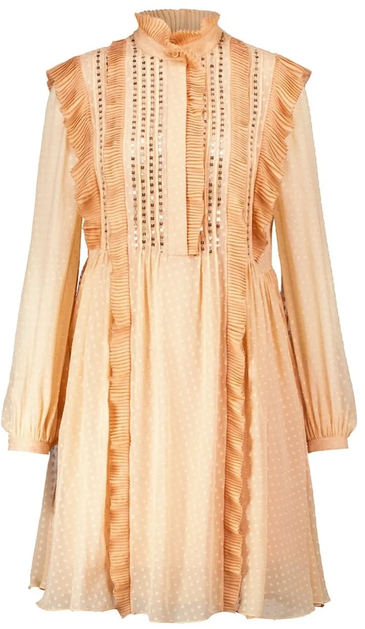 Polka-dot ruffle silk minidress