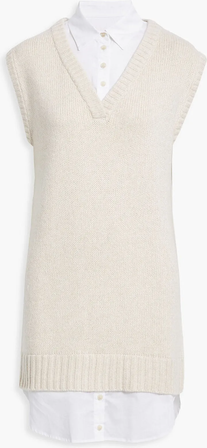 Poplin-paneled wool-blend mini dress