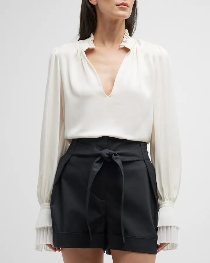 V-Neck Pleated Cuff Top