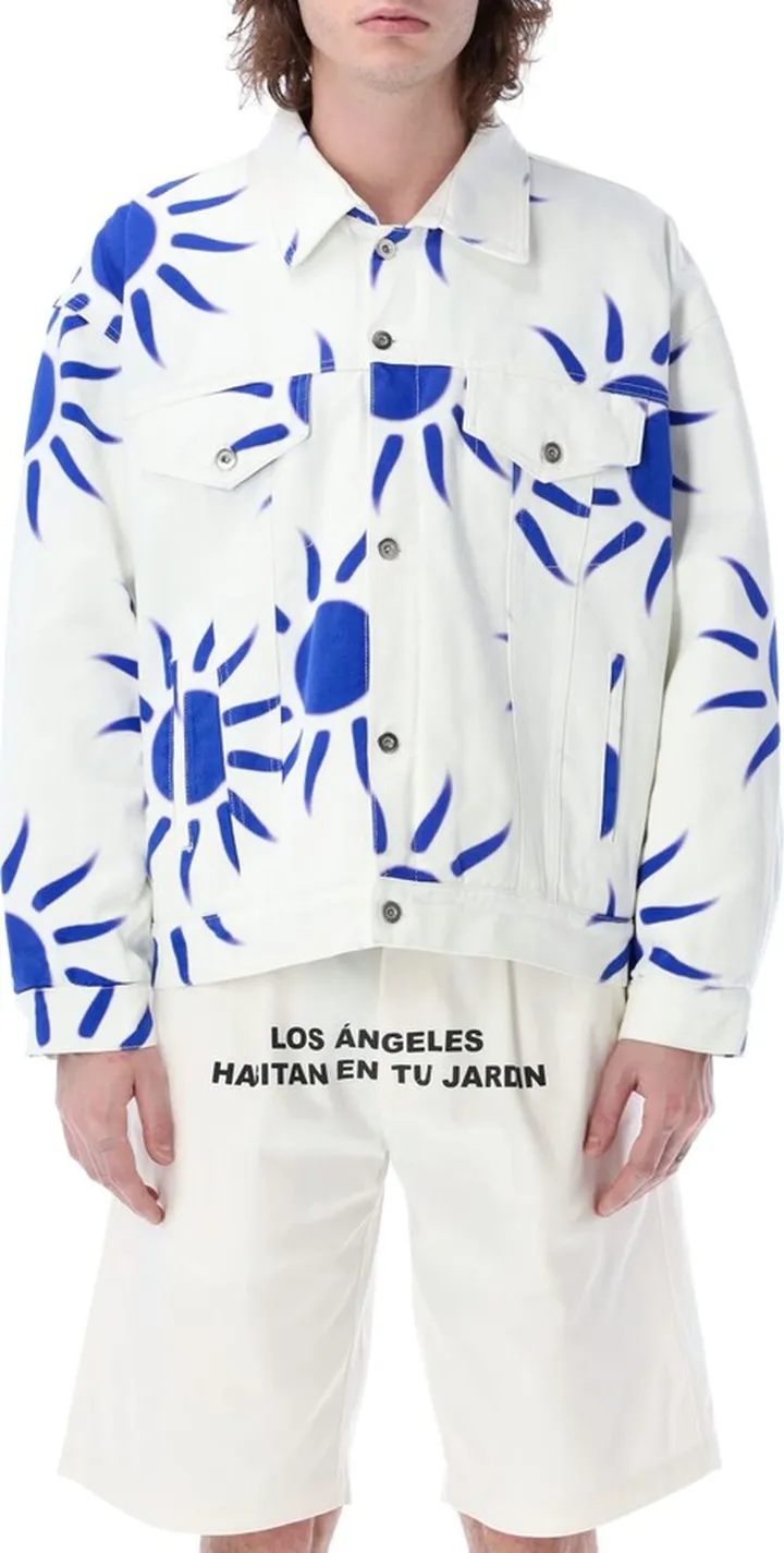 Padded Denim Jacket With Sun Print