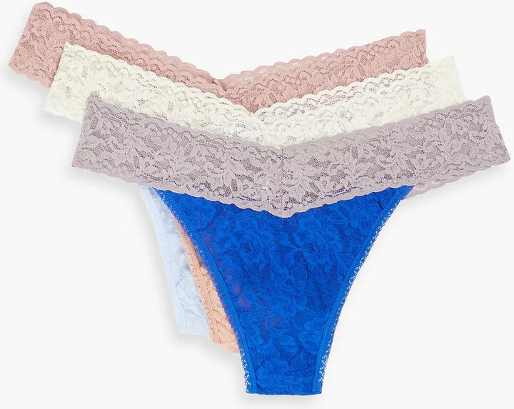 Signature set of three stretch-lace low-rise thongs