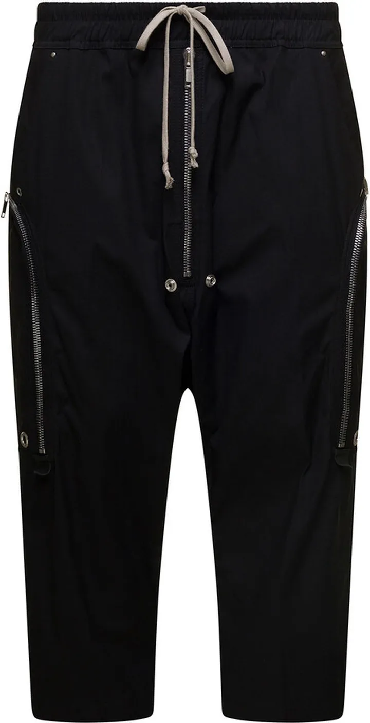 'bauhaus Bela' Black Cropped Pants With Drawstring And Zip In Stretch Cotton Man