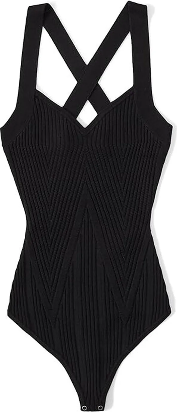 Abercrombie & Fitch Glossy Rib Crossback Bodysuit (Black) Women's Jumpsuit & Rompers One Piece