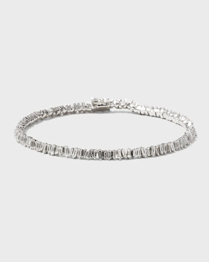 18K White Gold Diamond Mini Baguette Tennis Bracelet