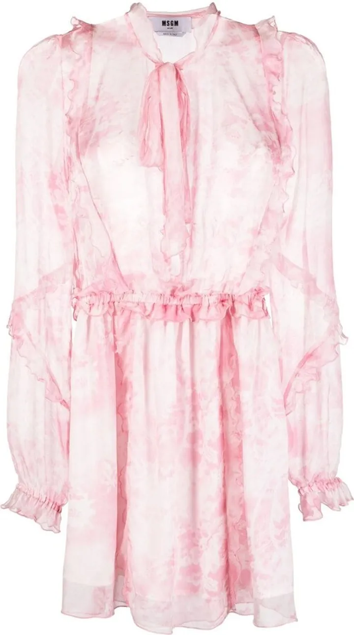 Semi-Sheer Ruffled Floral Dress
