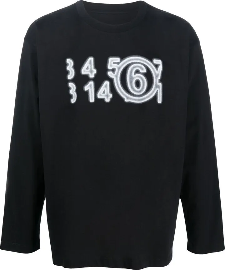Black Numbers-Print Long-Sleeve T-Shirt