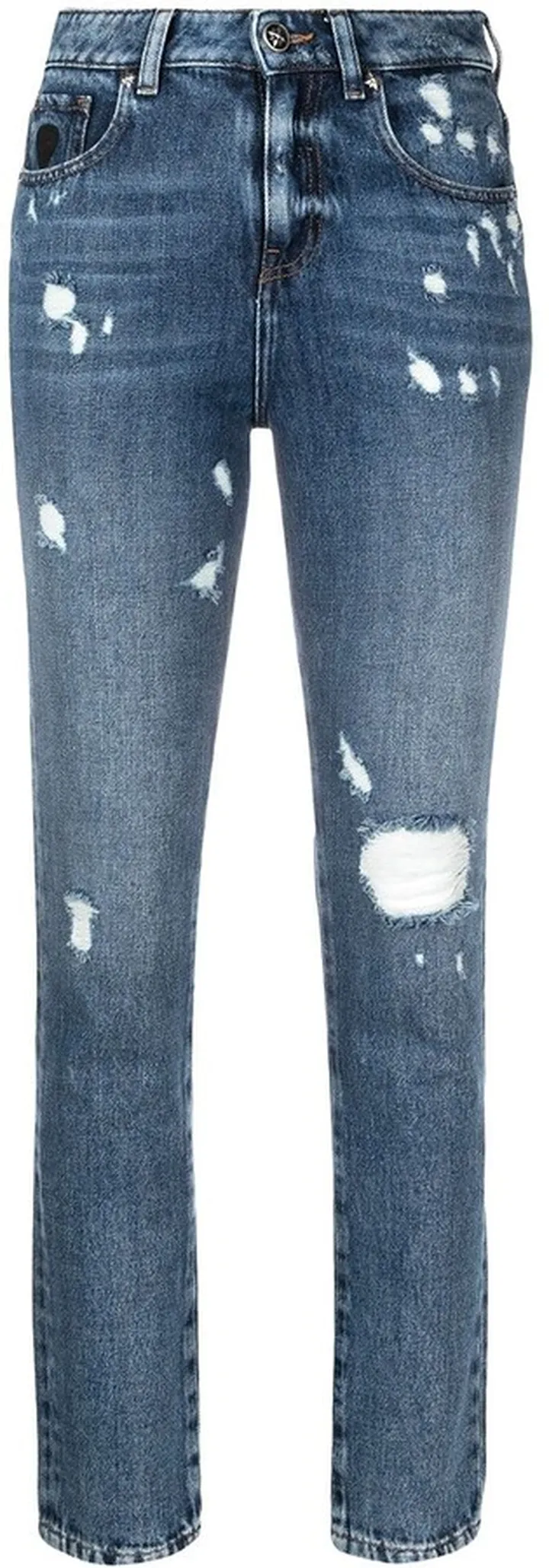 Distressed-Effect Mid-Rise Straight-Leg Jeans