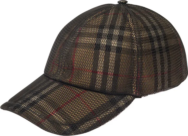Brown Baseball Cap With Vintage Check Motif And Mesh Overlay In Polyester Man
