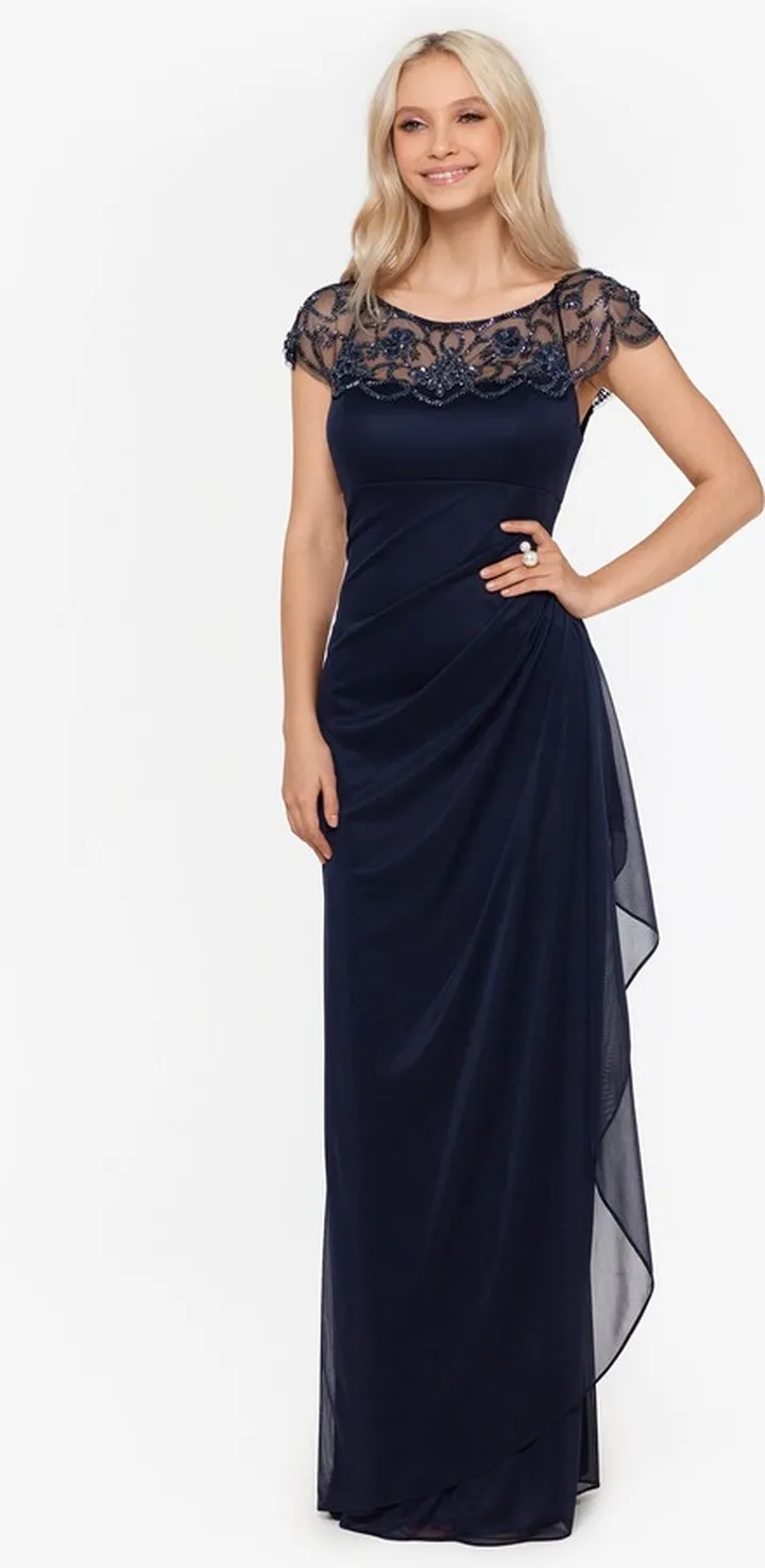 Side Ruched Beaded Gown