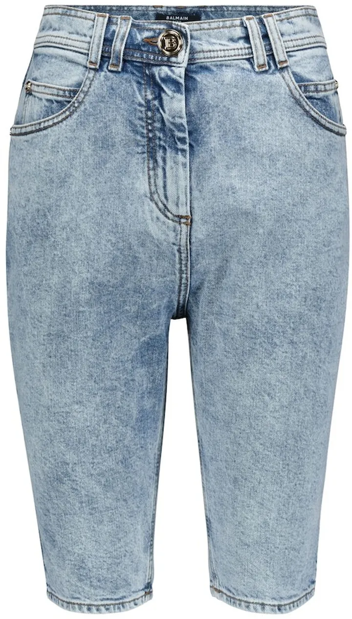 High-rise denim biker shorts