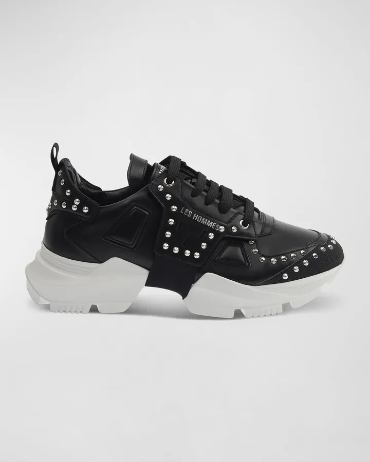 Men's Studded Leather Chunky Low-Top Sneakers