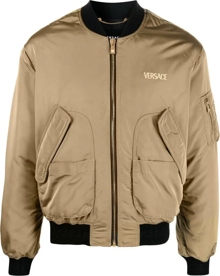 Logo-Print Satin Bomber Jacket