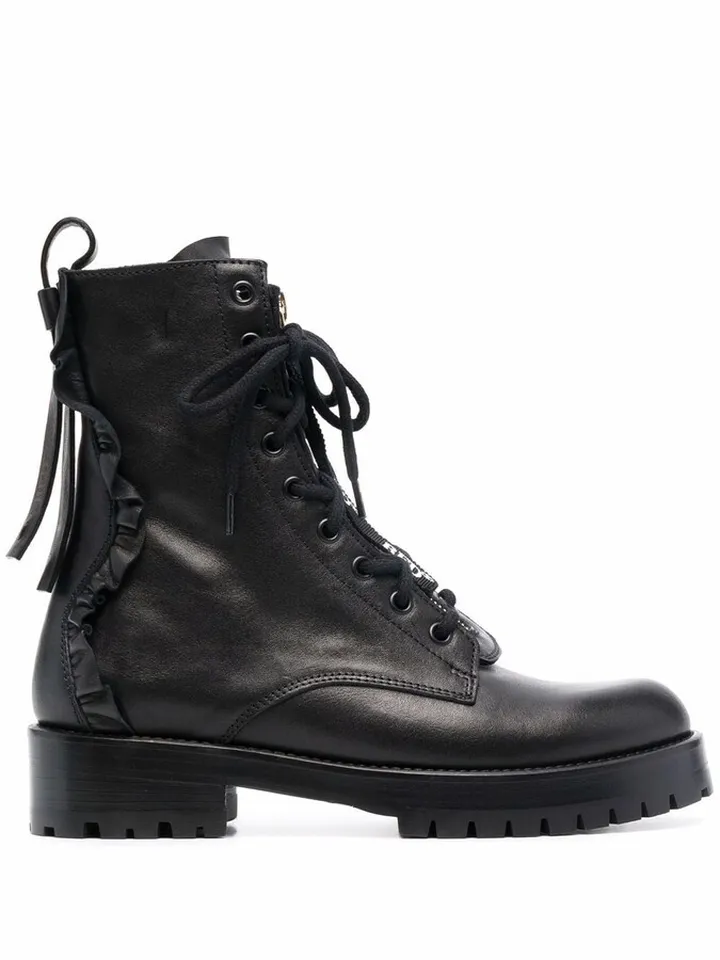 Ruffle-Detail Lace-Up Ankle Boots