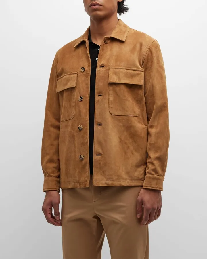 Men's Suede Leather Shirt Jacket