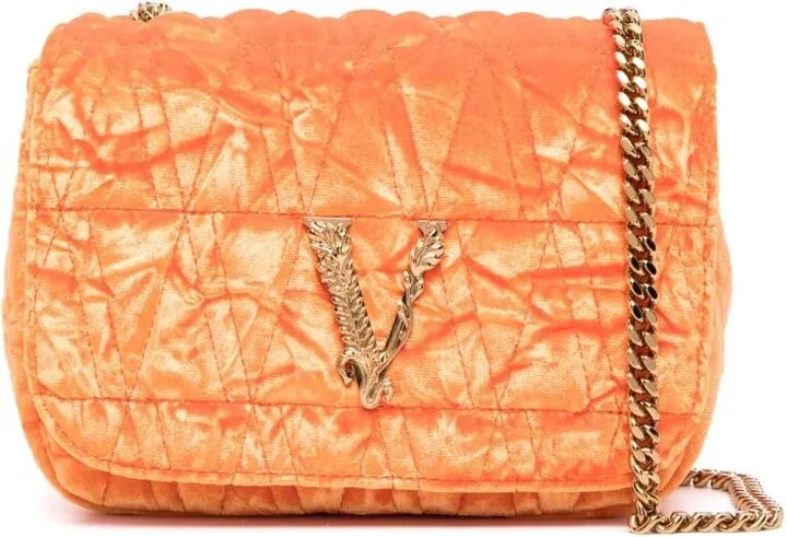 Orange Velvet Quilted Cross Body Bag