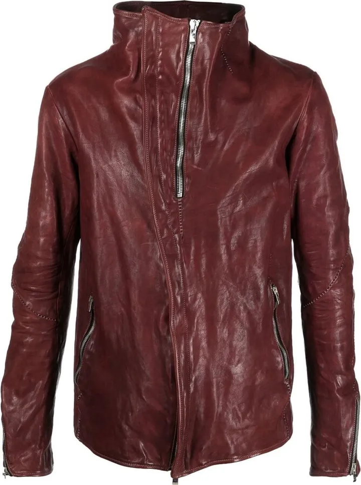 Distressed-Effect Leather Jacket