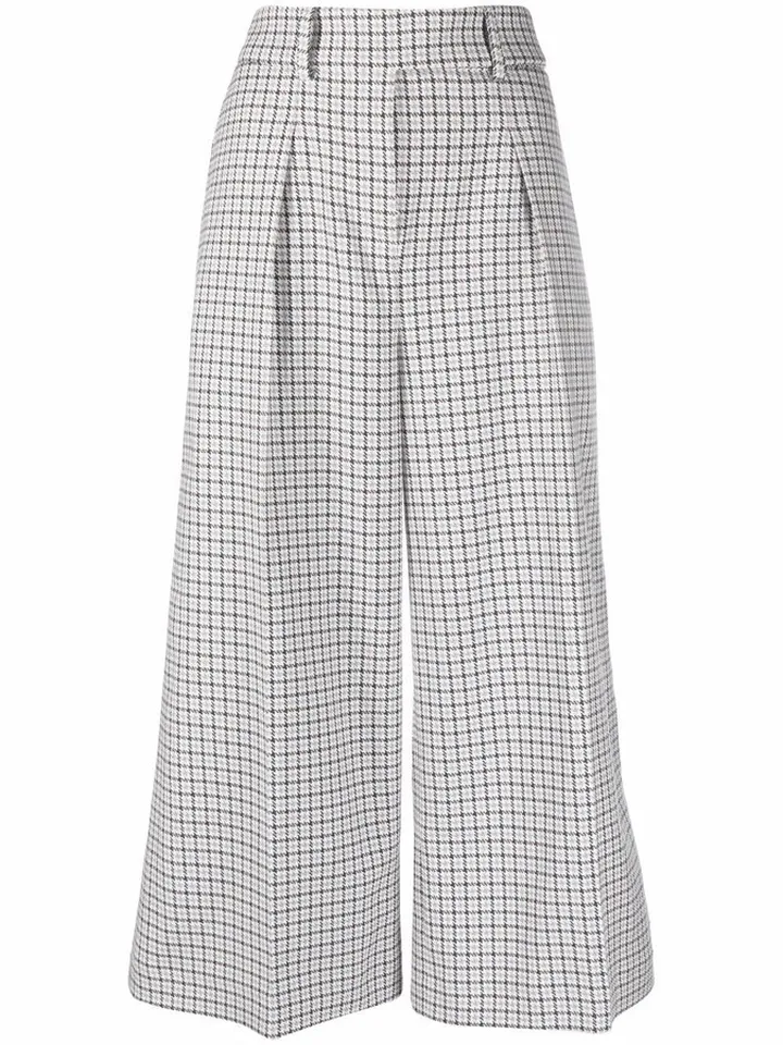 Check Wide-Leg Cropped Trousers