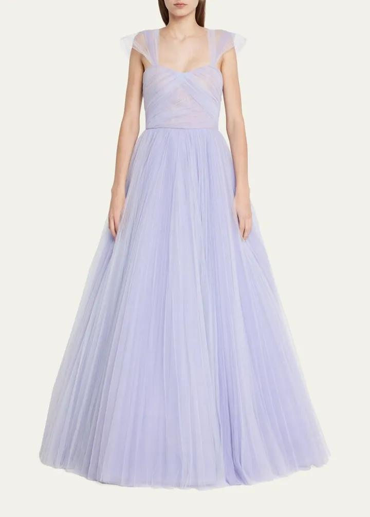 Ombre Crisscross Pleated Bustier Ball Gown