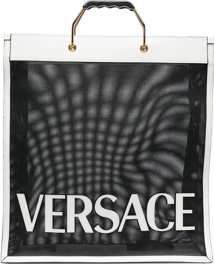 White And Black Logo Shopper Tote