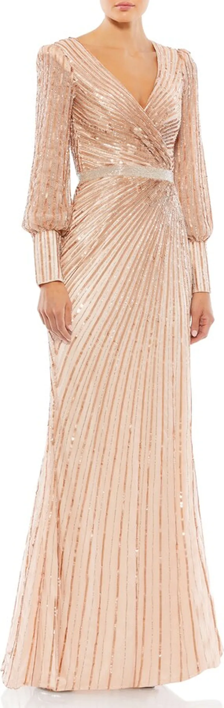 Sequin Long Sleeve Sheath Gown