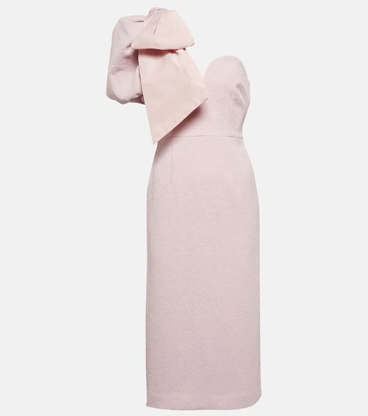 Bow-trimmed one-shoulder midi dress