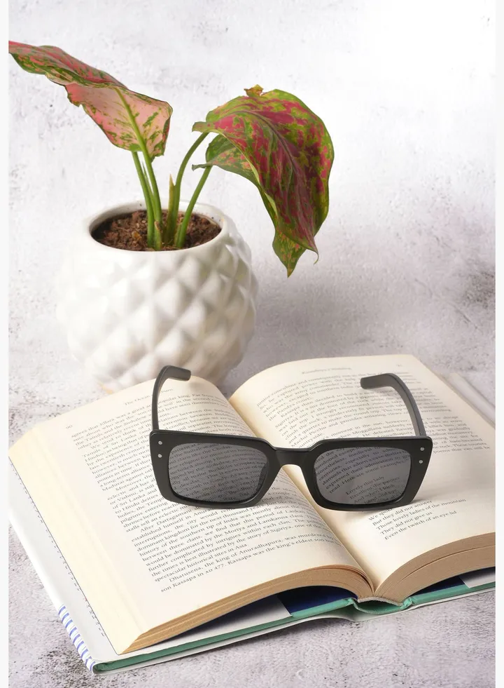 Women Black Lens Black Square Sunglasses