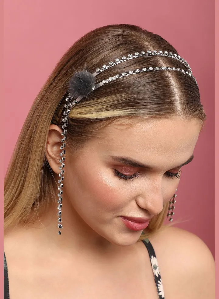 Silver Plated Designer Stone Western Wear Hair Band For Women