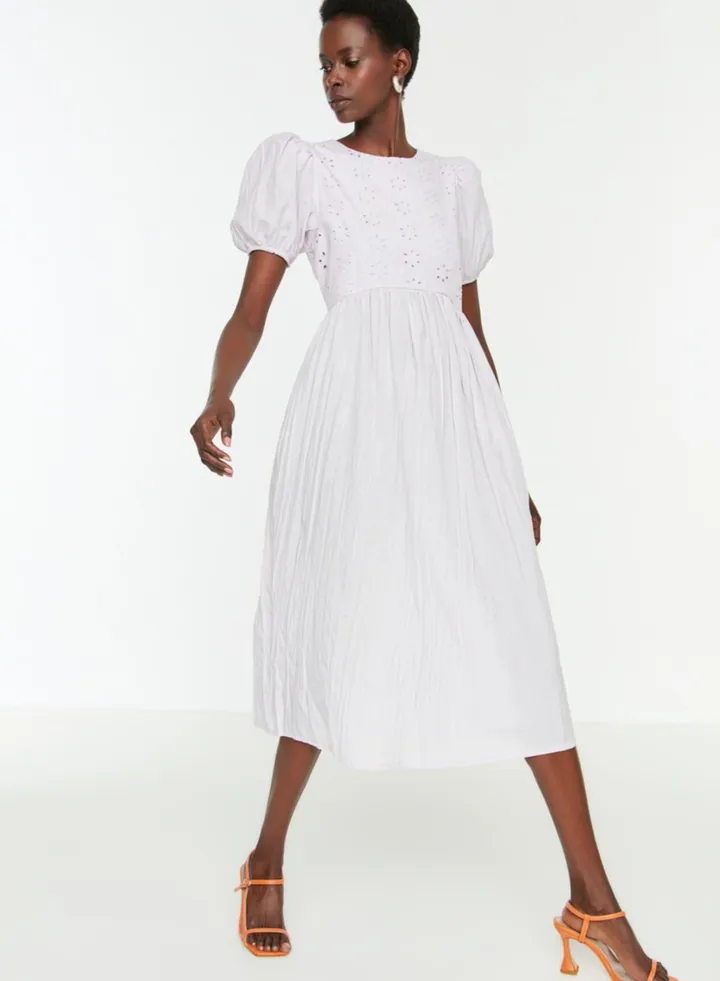 Balloon Sleeve Pleated Dress