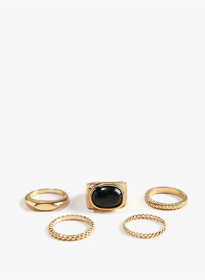 Ring Set 4 Pack Metal Thin Stone Detail