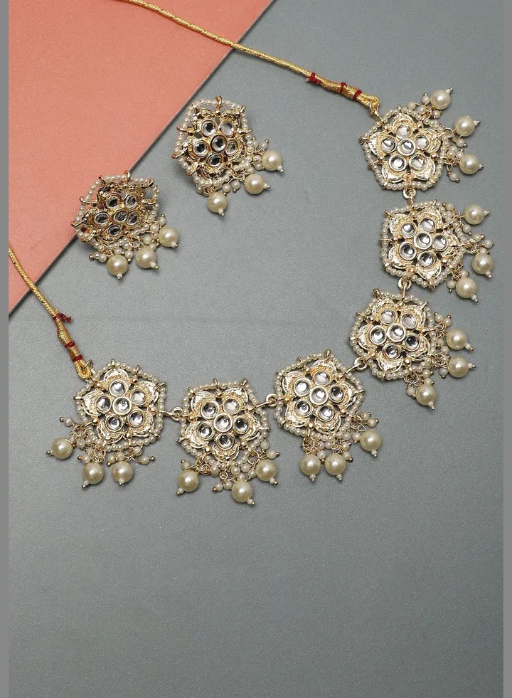Gold Plated Designer Kundan Party Necklace and Earring Set For Women