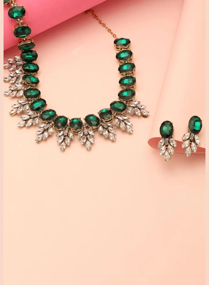 Gold Plated Designer Stone Necklace and Earring Set