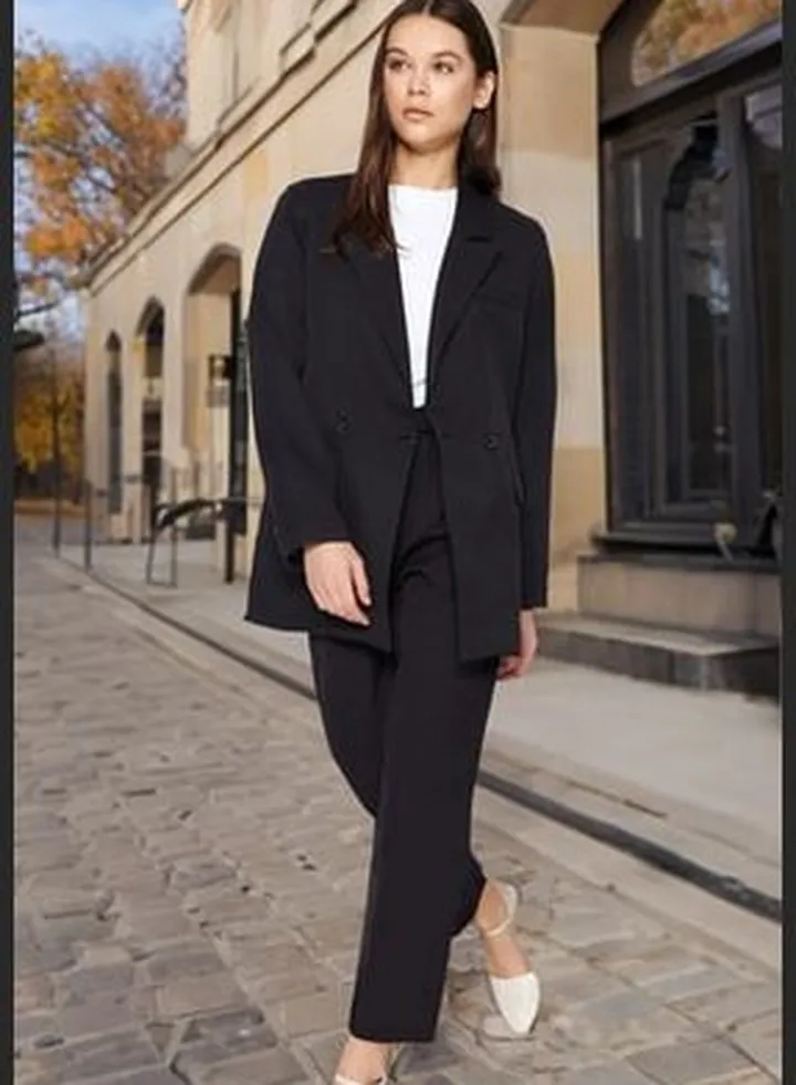 Black Blazer Jacket-Pants Woven Bottom-Top Suit TCTAW23US00132
